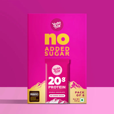 Yogabar No Added Sugar Double Chocolate Protein Bars | Pack of 6 | 420g