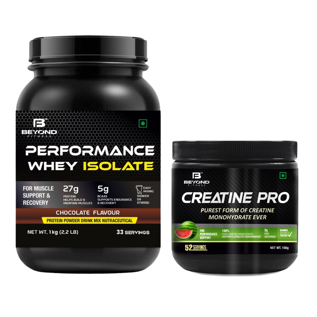 Beyond Fitness Performance Whey Isolate protein 2.2lbs with 27g Protein & Creatine Pro 156gm | 3g pure Creatine Monohydrate Combo