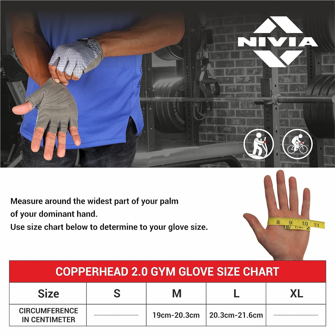 Nivia Copperhead 2.0 Sports Gloves for Men/Weightlifting and Gym/Super Stretchable Comfortable,Perfect for Weight Lifting,Training,Gym Workout,Crossfit,Pull-ups,Bodybuilding, Size-Large (Grey)