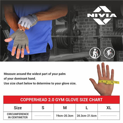 Nivia Copperhead 2.0 Sports Gloves for Men/Weightlifting and Gym/Super Stretchable Comfortable,Perfect for Weight Lifting,Training,Gym Workout,Crossfit,Pull-ups,Bodybuilding, Size-Large (Grey)