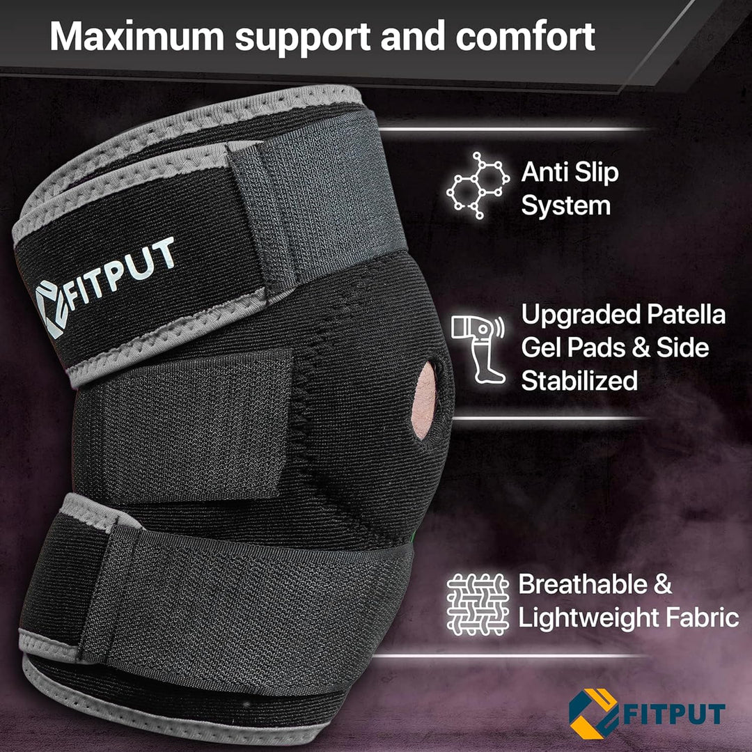 ALYV Ajustable Knee Cap For Men Women For Leg Pain Relief Products Knee Support Men Gym Knee Caps Open Patella Gel Pads Knee Brace Gym Accessories For Men.(Freesize,grey)