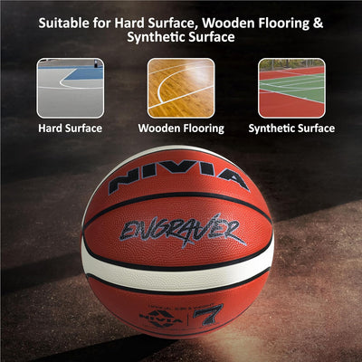 Nivia Nylon Engraver Basketball , Size : 7 , Material : Rubber , Color: Multicolor