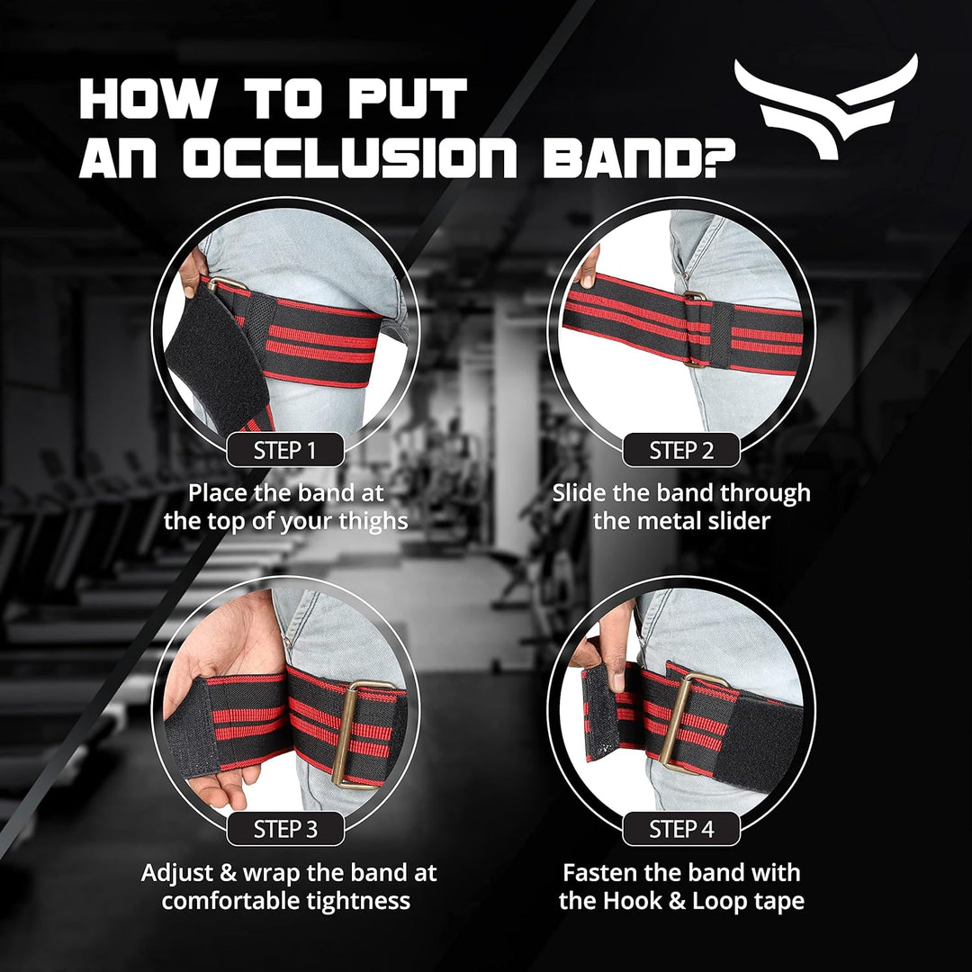 Combo Pack - 2 BFR (Blood Flow Restriction) Workout Bands for Arms & 2 BFR Bands for Legs or Glutes | Strengthen Muscles Without Lifting Heavy Weights (Set of 4 | Red & Black)