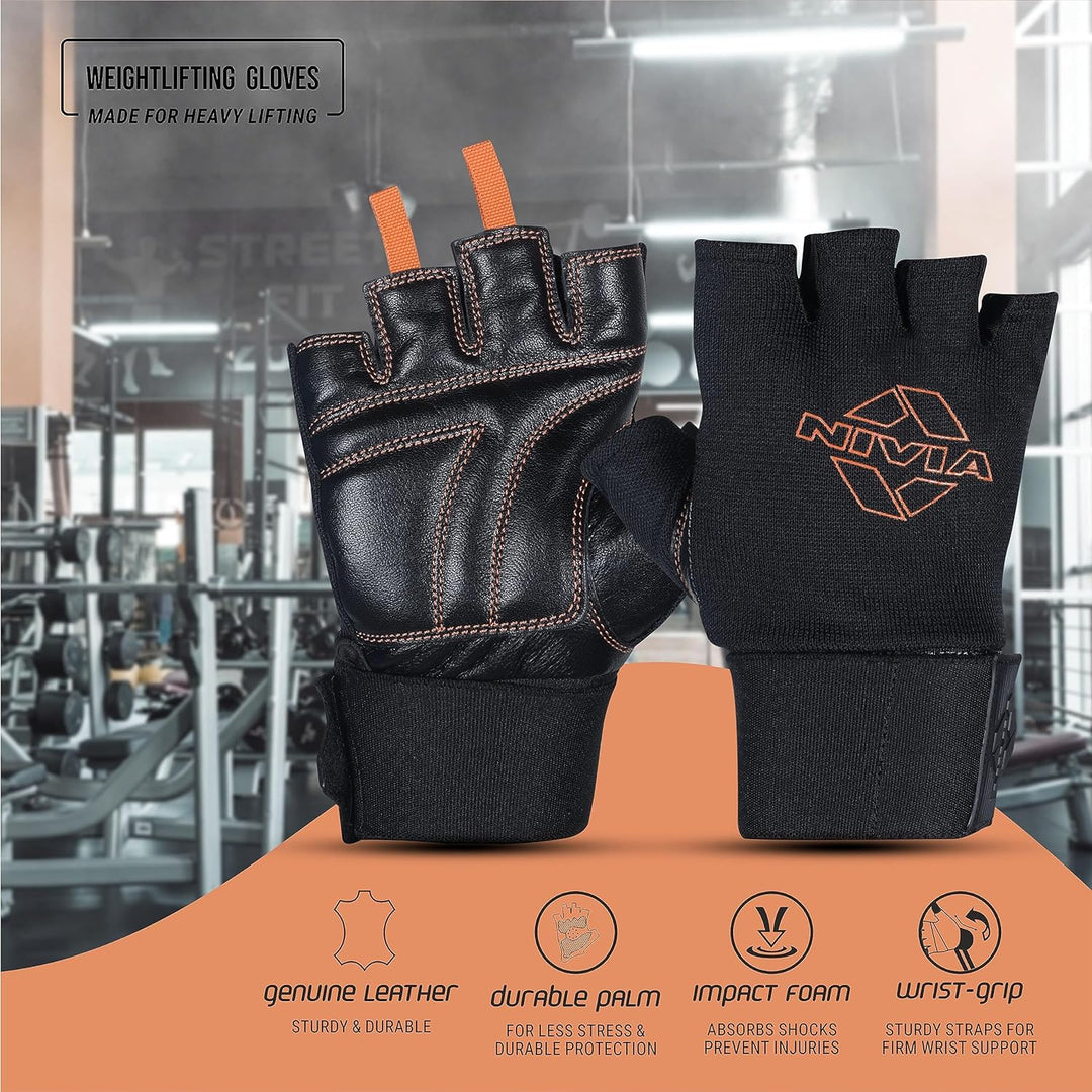 Nivia Leather Weightlifting Gym Gloves for Men, Training Gloves, Workout Gloves, Hand Glove Gym Workout, Leather Gloves Men, Gloves Men Workout, Finger Cut Gloves, Weight Training Gloves