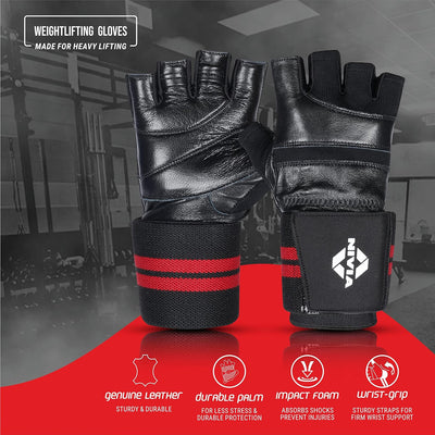 Nivia Wristlock Weightlifting Gloves -Genuine Leather with 3" Designed for Weight Lifting/Fitness & Gym/Hook and Loop Closure for Tight Firm Fit (Large) - Black