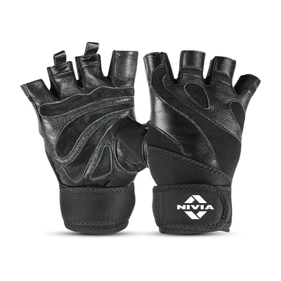 Nivia Tough Grip Sports Gloves Grained sued Leather/Long Neoprene Strap/Sport, Gym & Fitness Hand Gloves for Men (Black,S)