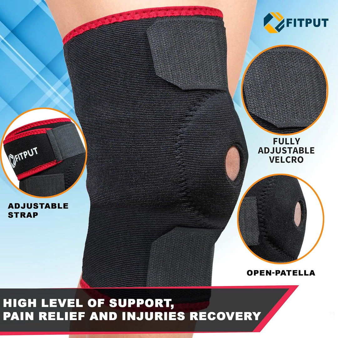 ALYV Adjustable Knee Cap For Men Women For Leg Pain Relief Products Knee Support Men Gym Knee Caps Open Patella Gel Pads Knee Brace Gym Accessories For Men.(Freesize,Red)