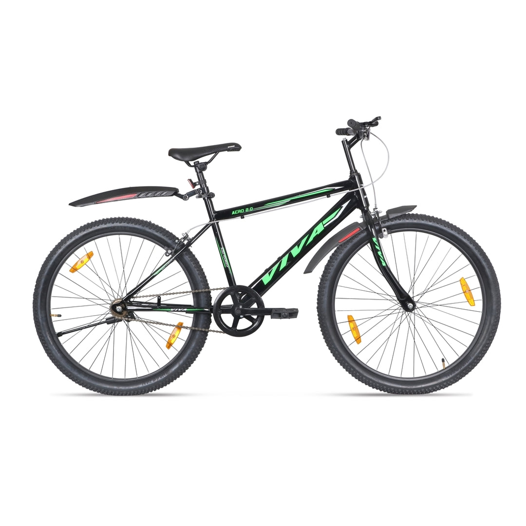 Aero-2.0 Single Speed City Bike for Adults (Black-Green) Suitable for Age : 16years to Above || Height : 5ft 2  to 5ft 11 