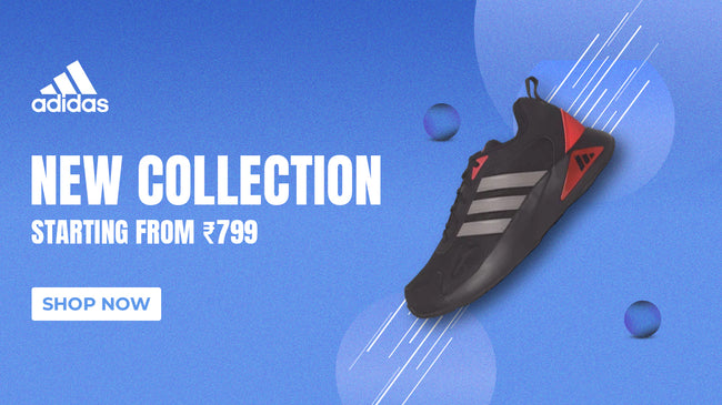 Brand Banner of Adidas showing its top products with offer callout.