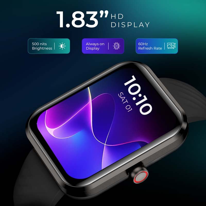 Marv Aura 1.83” Always On Display Smartwatch with Bluetooth Calling - Black