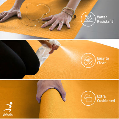 Yogamat for Women and Men | Anti-skid Exercise Mat for Gym Workout and Floor Exercise Long Size | Made in India - Mustard Yellow 6mm with Carry Strap