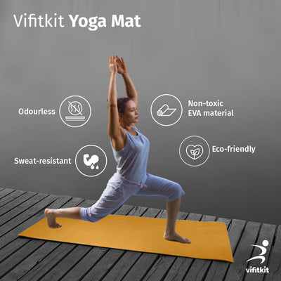Yogamat for Women and Men | Anti-skid Exercise Mat for Gym Workout and Floor Exercise Long Size | Made in India - Mustard Yellow 6mm with Carry Strap