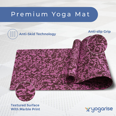 4mm Anti-Skid EVA Yoga Mat with Carry Bag & Strap | Marble Red