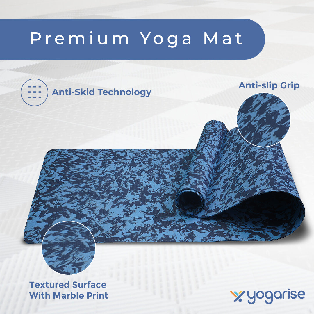 4mm Anti-Skid Yoga Mat with Carry Bag | Marble Blue