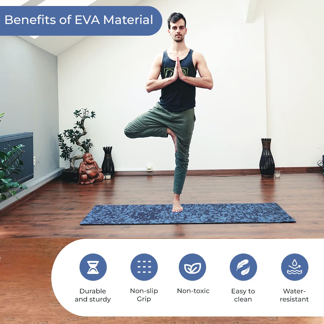 4mm Anti-Skid Yoga Mat with Carry Bag | Marble Blue