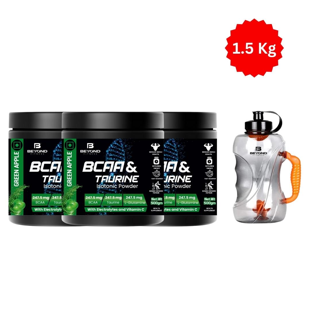 Beyond Fitness BCAA & TAURINE Isotonic Energy Drink With Electrolytes and vitamin c (Pack of 3) with 1.5 Gallon Bottle