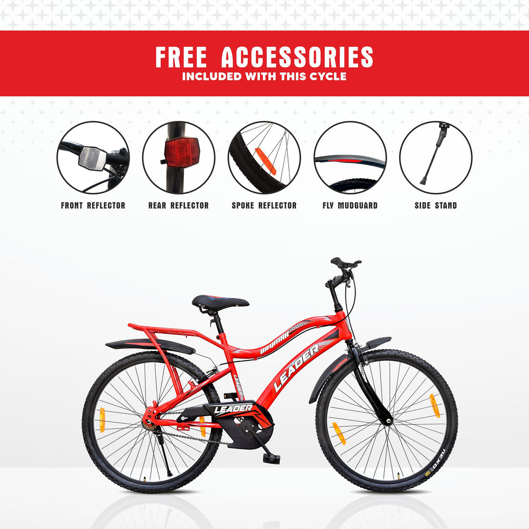 Leader Baymax 26T IBC Mountain Bicycle/Bike Without Gear Single Speed for Men - Ideal for 10+ Years (26T, RED)