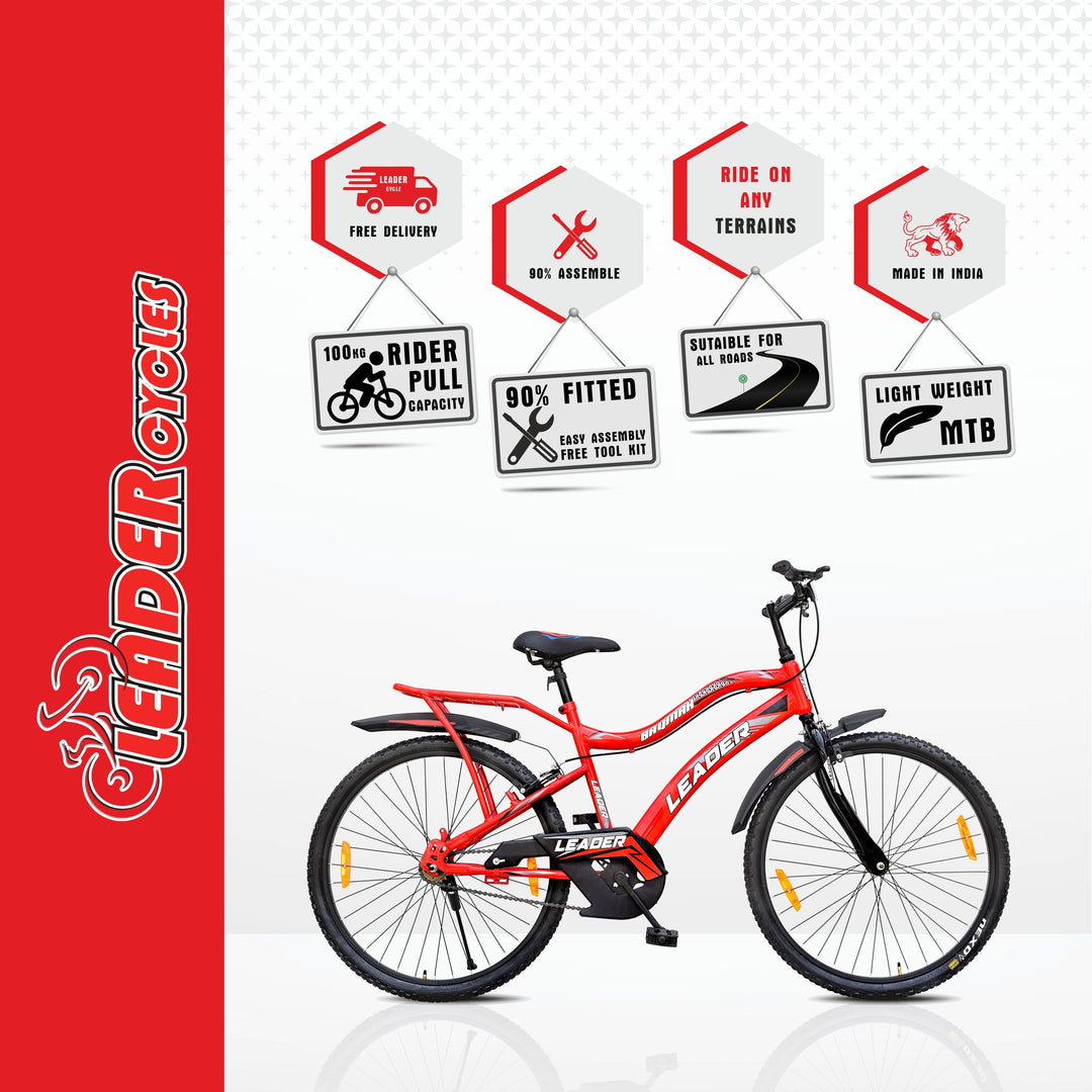 Leader Baymax 26T IBC Mountain Bicycle/Bike Without Gear Single Speed for Men - Ideal for 10+ Years (26T, RED)