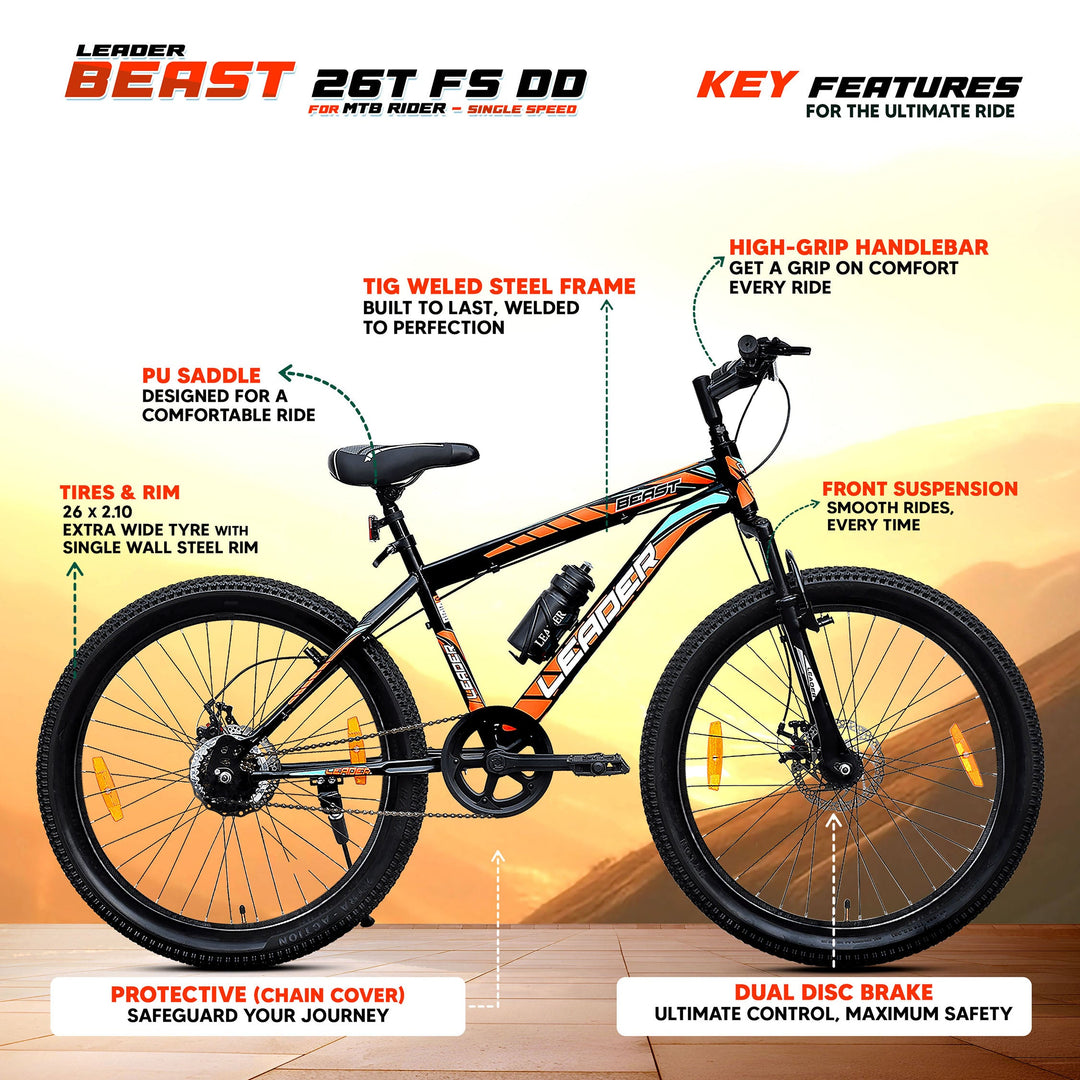 Leader Beast 26 x 300 Fat Bike/Cycle with Front Suspension & Dual Disc Brake_Single Speed - Hybrid Cycle/City Bike