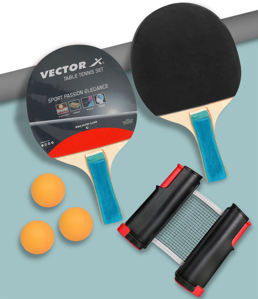 Table Tennis Racquets Set With Portable Net Black Table Tennis Racquet (Pack of: 3 | 250 g)