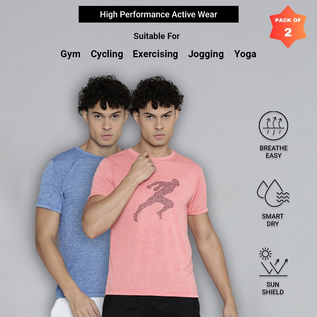 Men’s Max Performance Dry Fit T-shirt (Blue & Peach - Pack of 2)