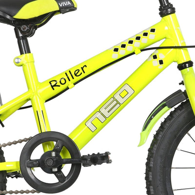 Roller Single Speed 16T Steel Single Speed Bicycle for Kids with Training Wheels (Fluorescent Greem) Suitable for Age : 4 to 6 Years || Height : 3ft 5  to 3ft 9   || Side Supporters inlcuded