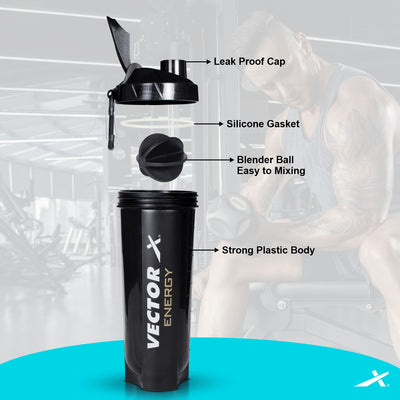 Shaker Bottle For Protein Shake (Black | 600ml)