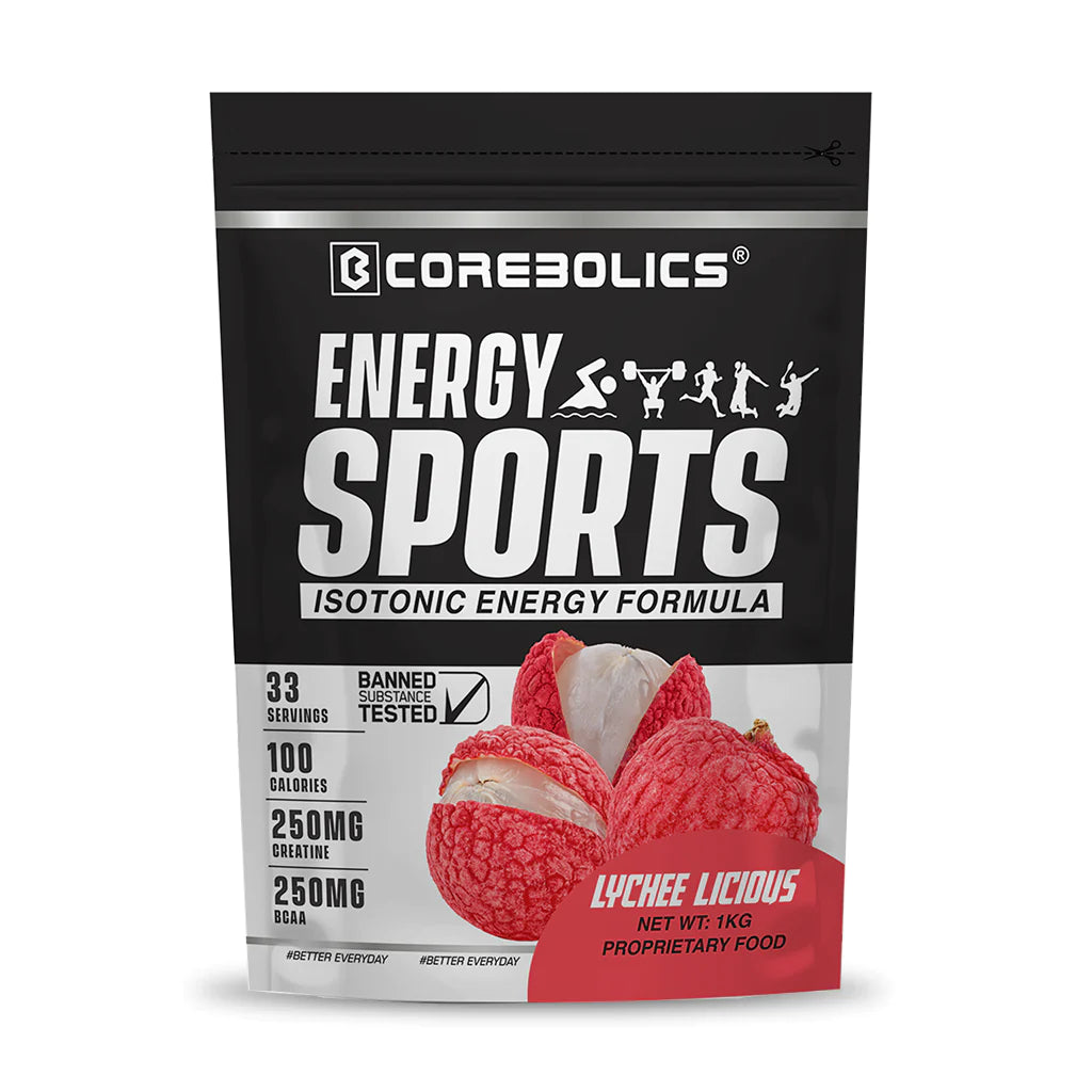 Energy Sports (Electrolyte Powder Fortified With Bcaa | Glutamine | Creatine Monohydrate And Vitamins) - Lychee Licious - 1 Kg
