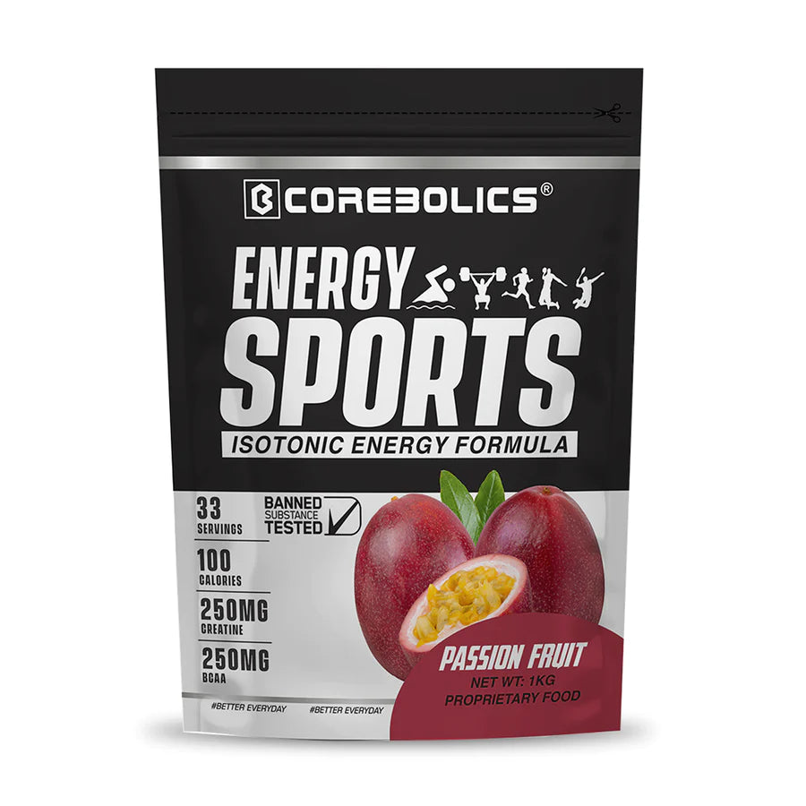 Energy Sports (Electrolyte Powder Fortified With BCAA | Glutamine | Creatine Monohydrate And Vitamins) - Passion Fruit - 1 Kg