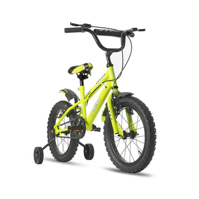 Roller Single Speed 16T Steel Single Speed Bicycle for Kids with Training Wheels (Fluorescent Greem) Suitable for Age : 4 to 6 Years || Height : 3ft 5  to 3ft 9   || Side Supporters inlcuded