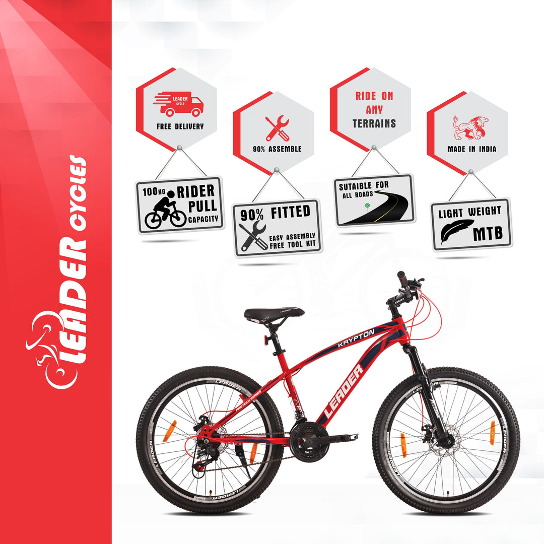 Leader Krypton 26T 21 Speed MTB Cycle | Free Pan India Installation| Dual Disc Brake and Front Suspension Ideal for 12+ Years