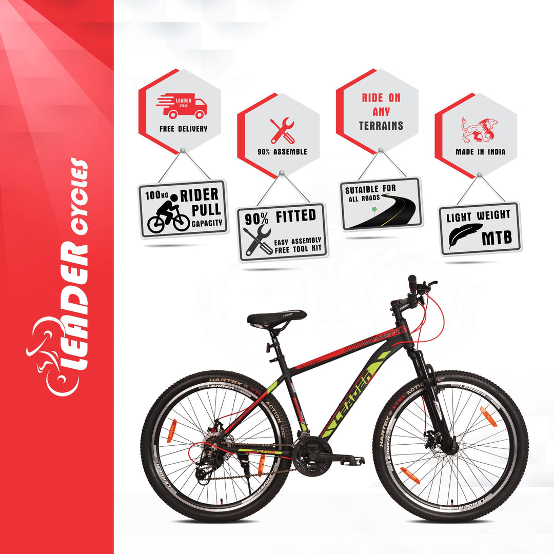 Leader Saffire 27.5T 21-Speed Alloy MTB Cycle | Free Pan India Installation| Dual Disc Brake and Front Suspension Ideal for 12+ Years