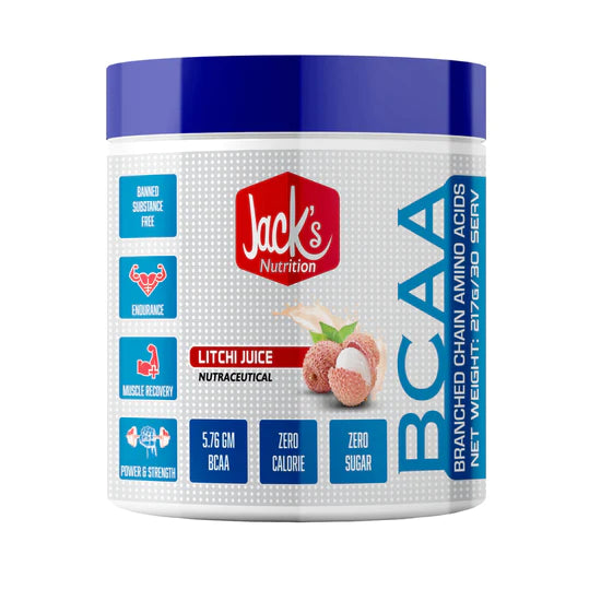 JACK'S NUTRITION Vegan BCAA with 2:1:1 Ideal Ratio Leucine, Isoleucine & Valine - Pre/Post & Intra Workout/Amino Acids -Recovery & Performance Boost-Zero Sugar (LITCHI JUICE)