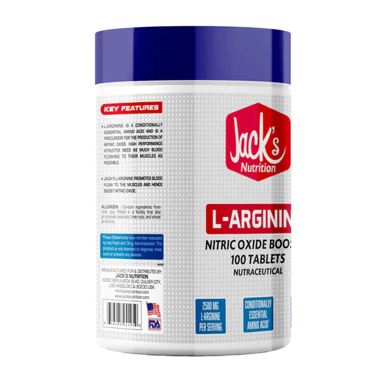 JACK'S NUTRITION L-Arginine 2500mg-100 Tablets |Boosts Stamina | Increases Blood Flow | Nitric oxide Booster | Pre-workout Supplement