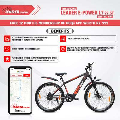 Leader E-Power L7 27.5T Electric Cycle with Front Suspension & Dual DISC Brake | Front LED Light and Horn (Li-Ion Battery, 250W BLDC Motor)| 1 Year Warranty on Battery & Motor (Grey)