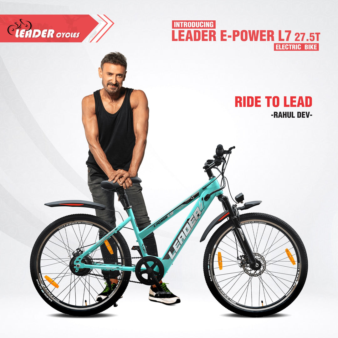 Leader E-Power L7 27.5T Electric Cycle with Front Suspension & Dual DISC Brake | Front LED Light and Horn (Li-Ion Battery, 250W BLDC Motor)| 1 Year Warranty on Battery & Motor (Grey)