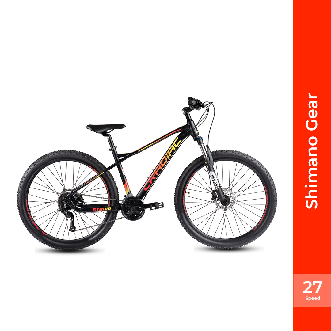 Storm | Shimano Gear | Alivio | 27 Speed | Cassette | Mtb | Alloy 27.5 T Mountain Cycle (27 Gear, Black, Red)