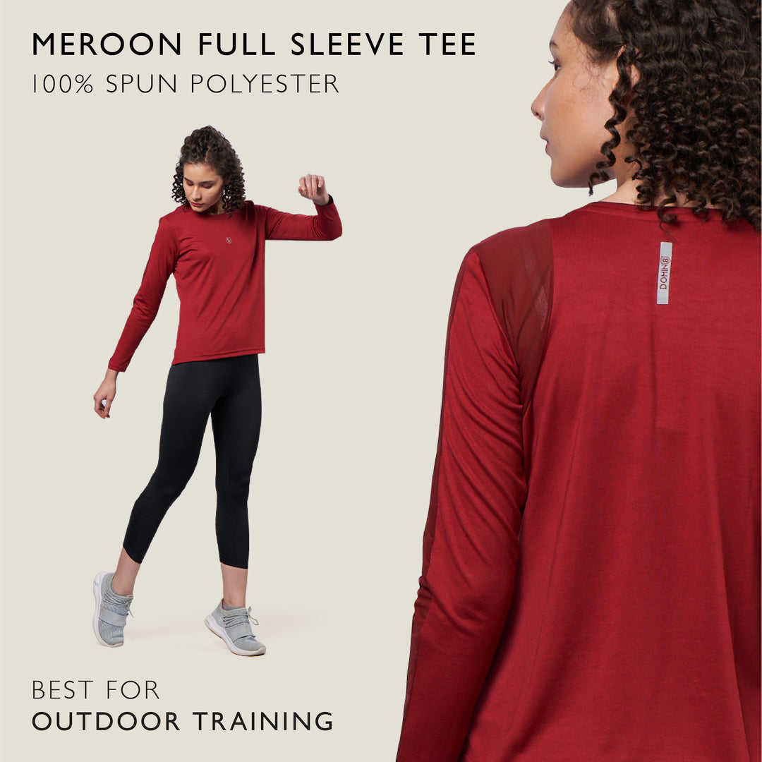Women's Breathable Training T-Shirt with mesh cut & sew back shoulder (Maroon)