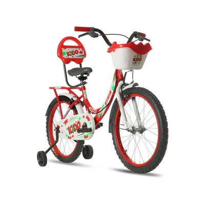 KIDO Single Speed 20T Steel Single Speed Bicycle for Girls with Training Wheels and Basket (Red-White) Suitable for Age : 7 years to 10 Years || Height : 3ft 10inches to 4ft 7inches