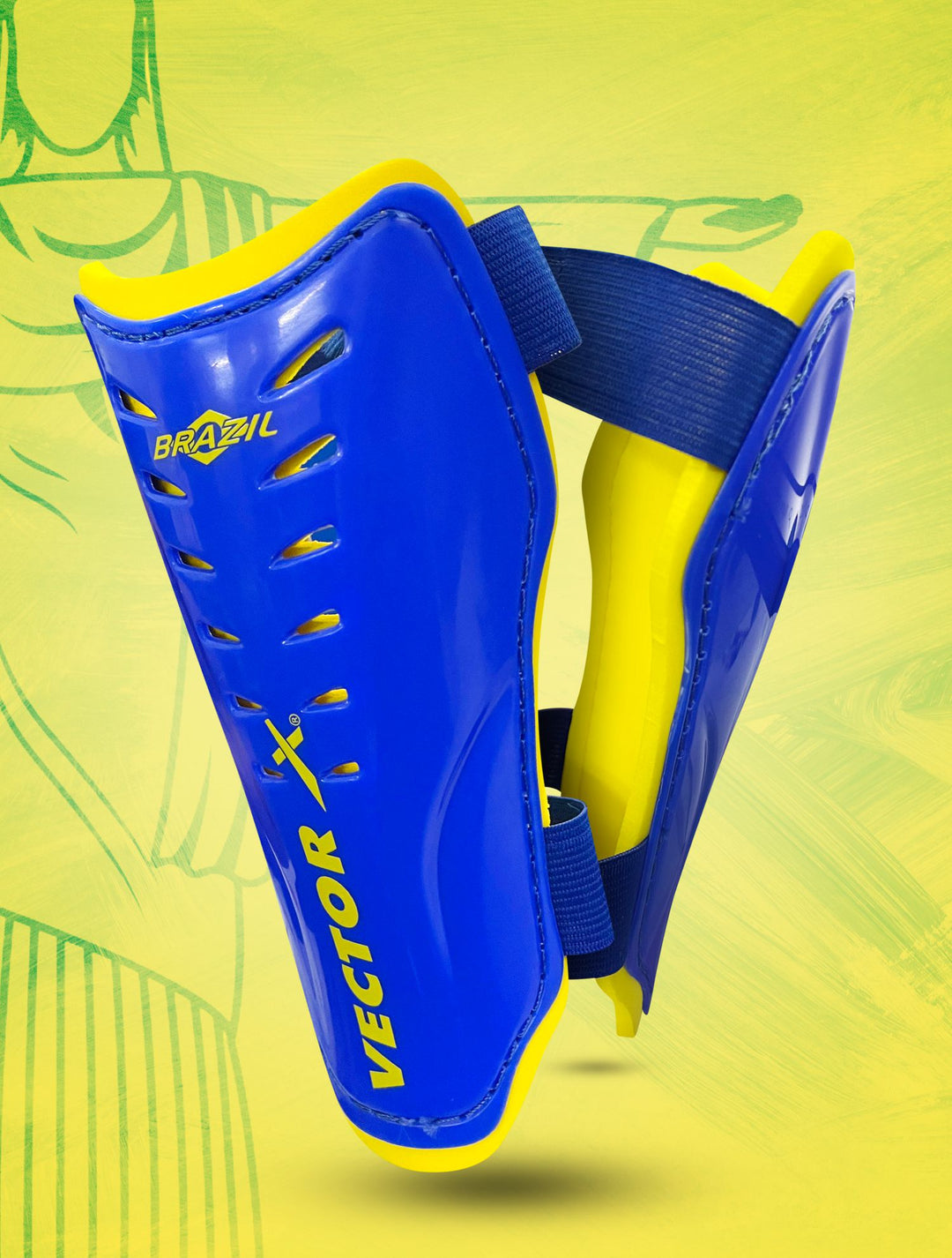 Yellow-Blue BRAZIL Football Shin Guard 1 pair (Size - S)