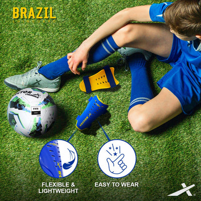 Yellow-Blue BRAZIL Football Shin Guard 1 pair (Size - S)