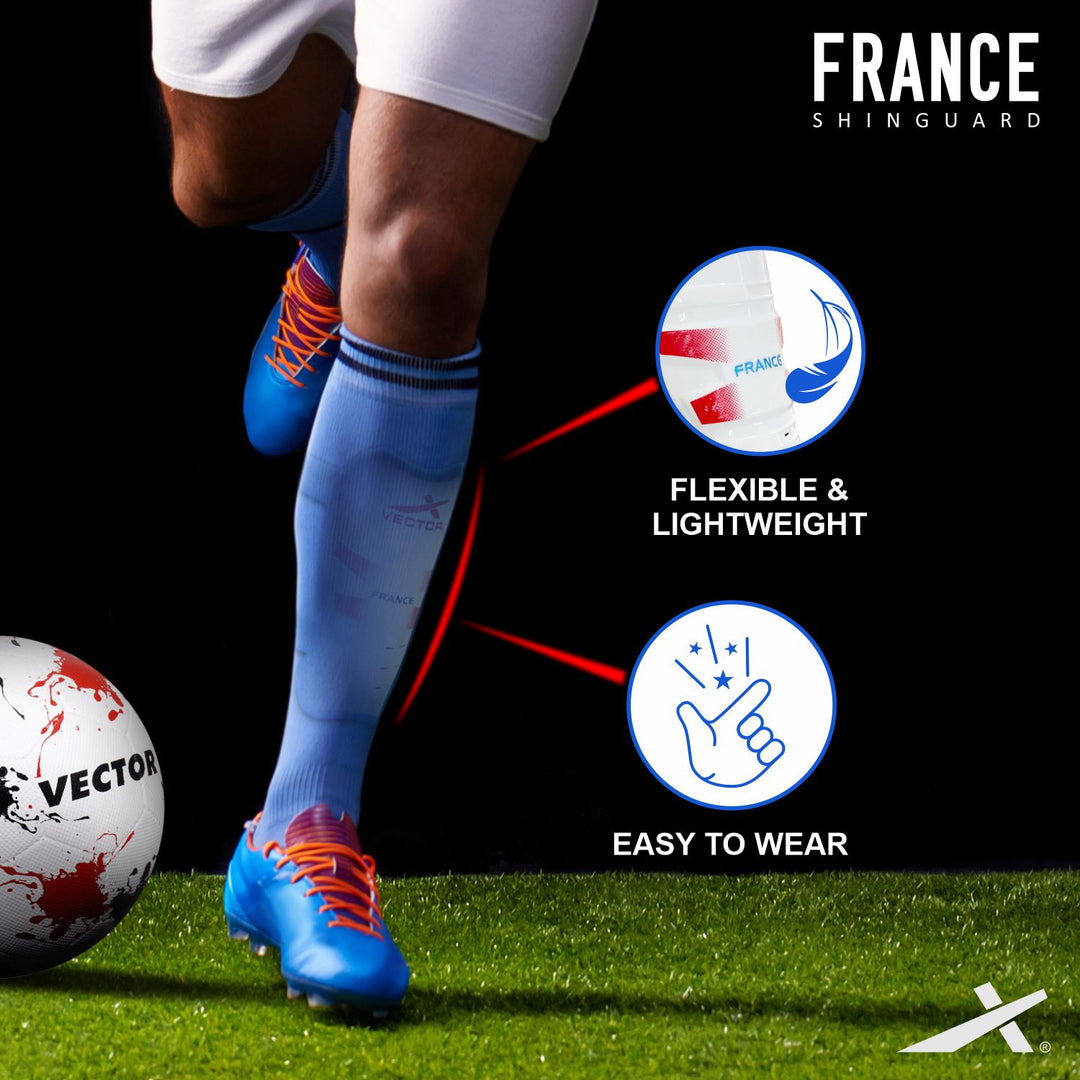 Multicolor France Soccer Studs Shin Guard Football Shin Guard 1 pair (Size - M)