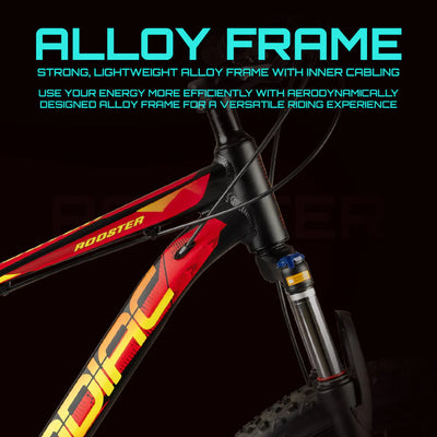 CRADIAC ROOSTER | 6061 ALLOY FRAME | SHIMANO POWERED 29 T Mountain Cycle (21 Gear, Black, Red, Only Front Suspension)