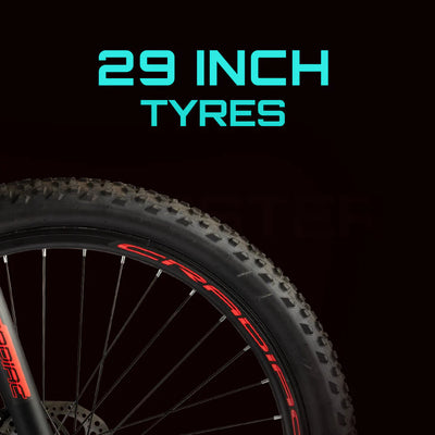CRADIAC ROOSTER | 6061 ALLOY FRAME | SHIMANO POWERED 29 T Mountain Cycle (21 Gear, Black, Red, Only Front Suspension)