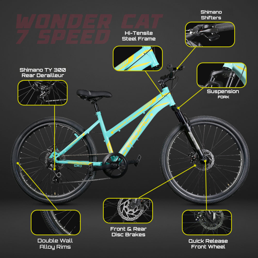 Wondercat 7 Spd Aqua Blue 26 T Mountain/ Hardtail Cycle (7 Gear | Blue)