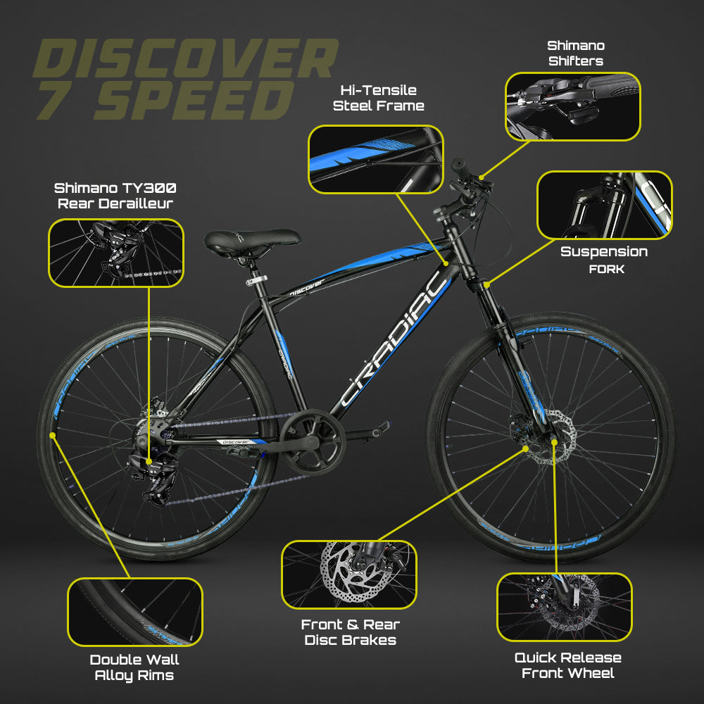 Discover Pro 7 Spd Blue 700c T Hybrid Cycle/ City Bike (7 Gear | Black)
