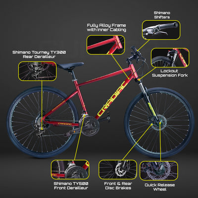 Gunner 700c T Hybrid Cycle/ City Bike (21 Gear, Maroon)