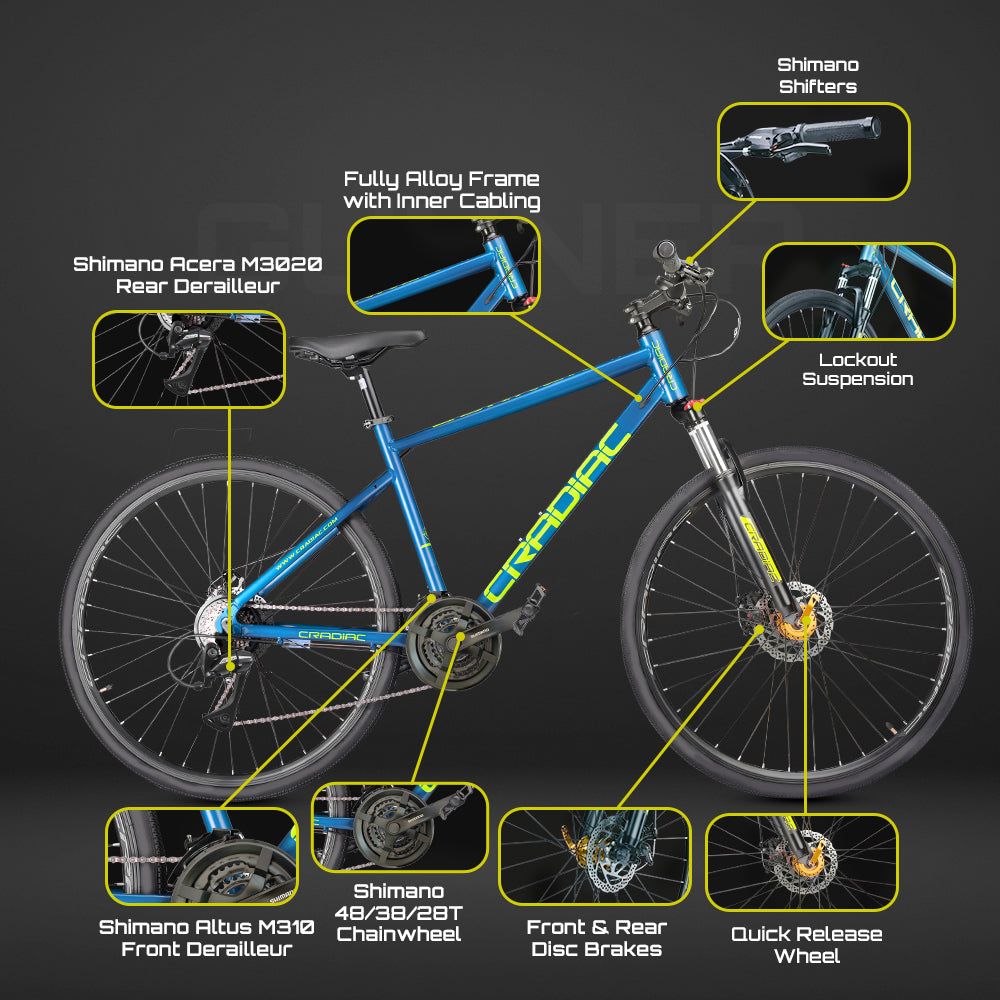 Gunner Pro 700c | 6061 Alloy Frame | Shimano Acera 700c T Hybrid Cycle/ City Bike (21 Gear | Blue)