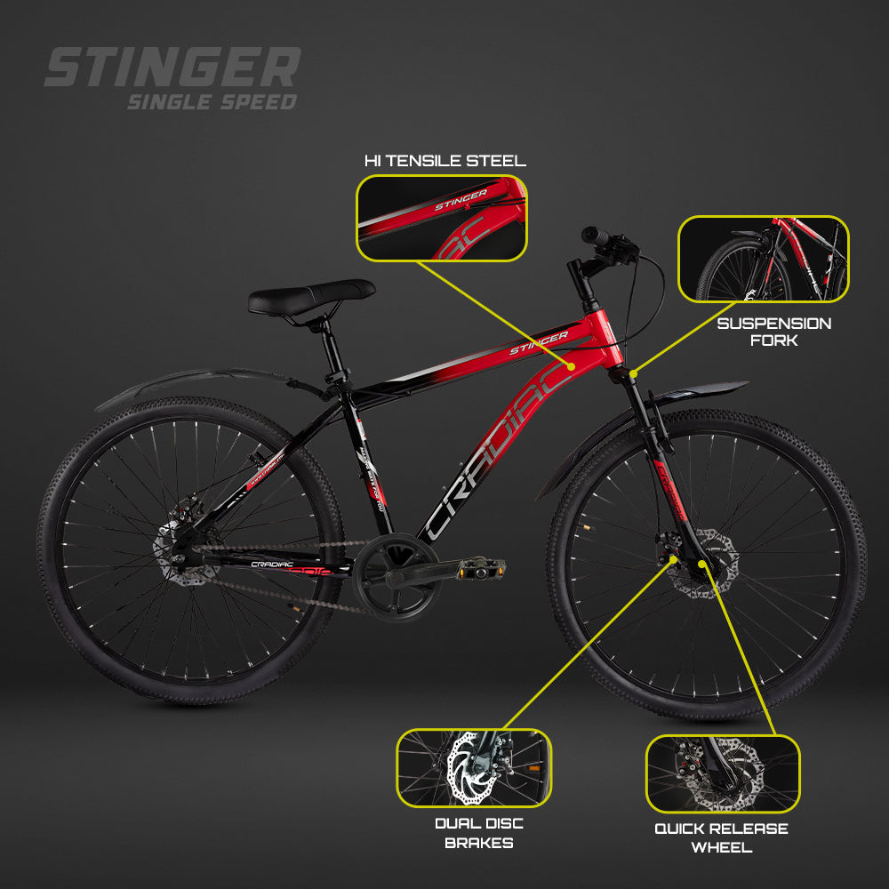 Stinger Single Speed 27.5 T Mountain Cycle (Single Speed | Black | Red)