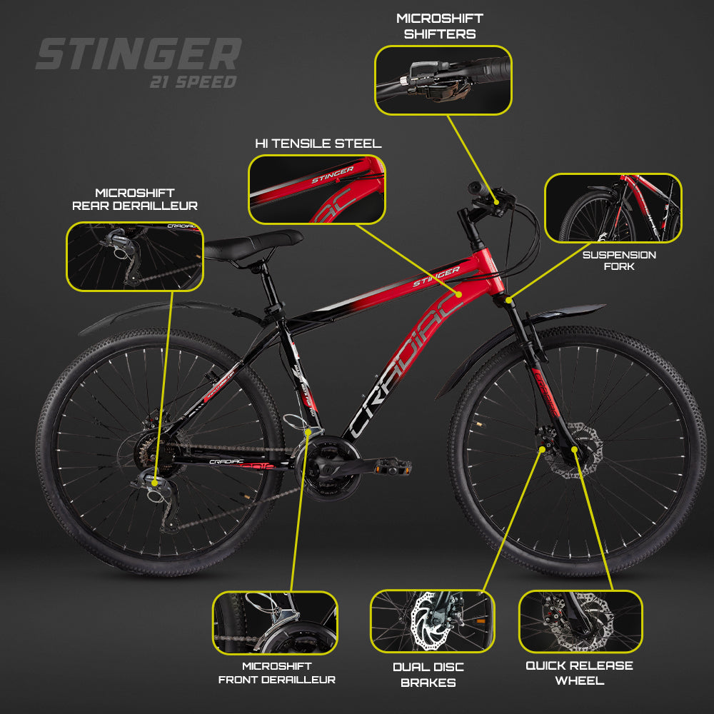 Stinger 21 Speed 27.5 T Mountain Cycle (21 Gear | Black | Red)